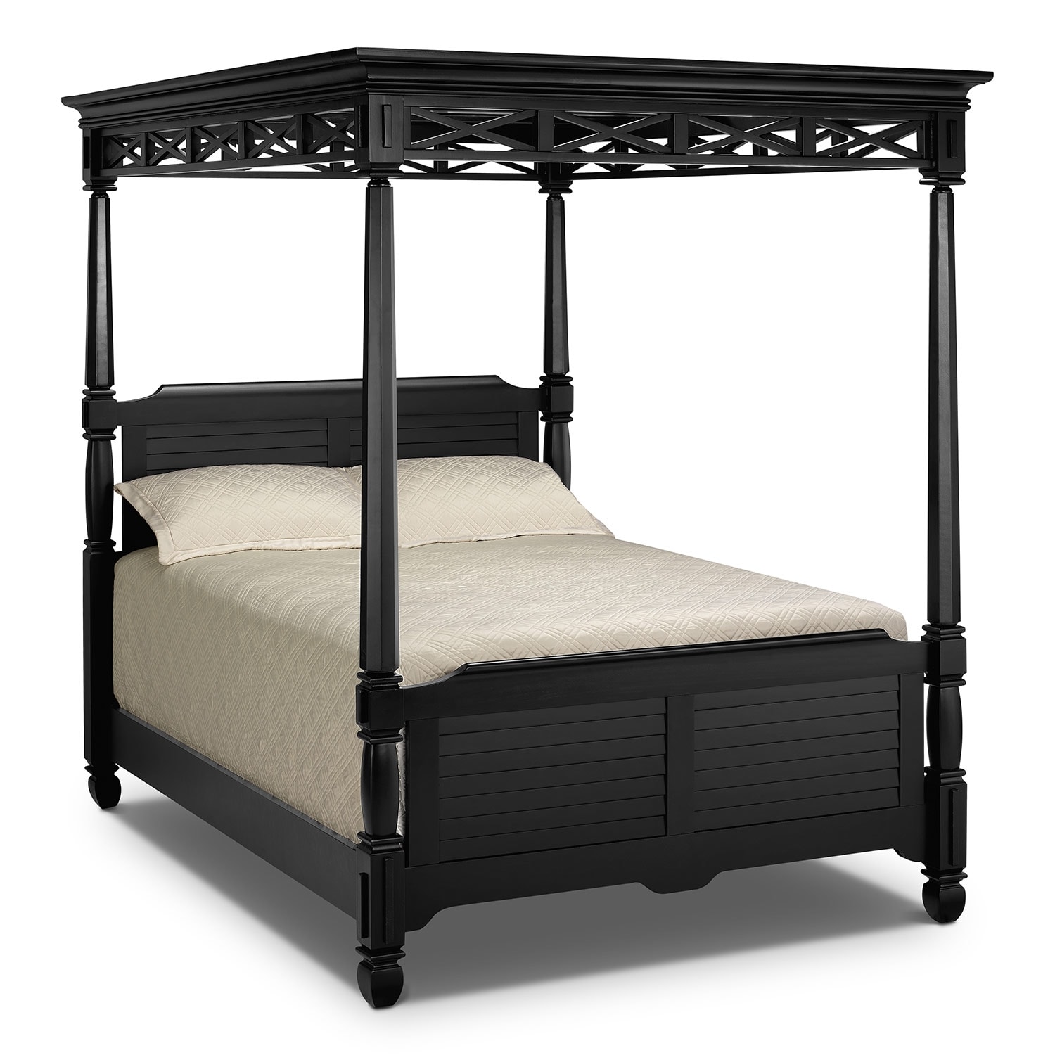 Bedroom Furniture - Plantation Cove Black Canopy Queen Bed