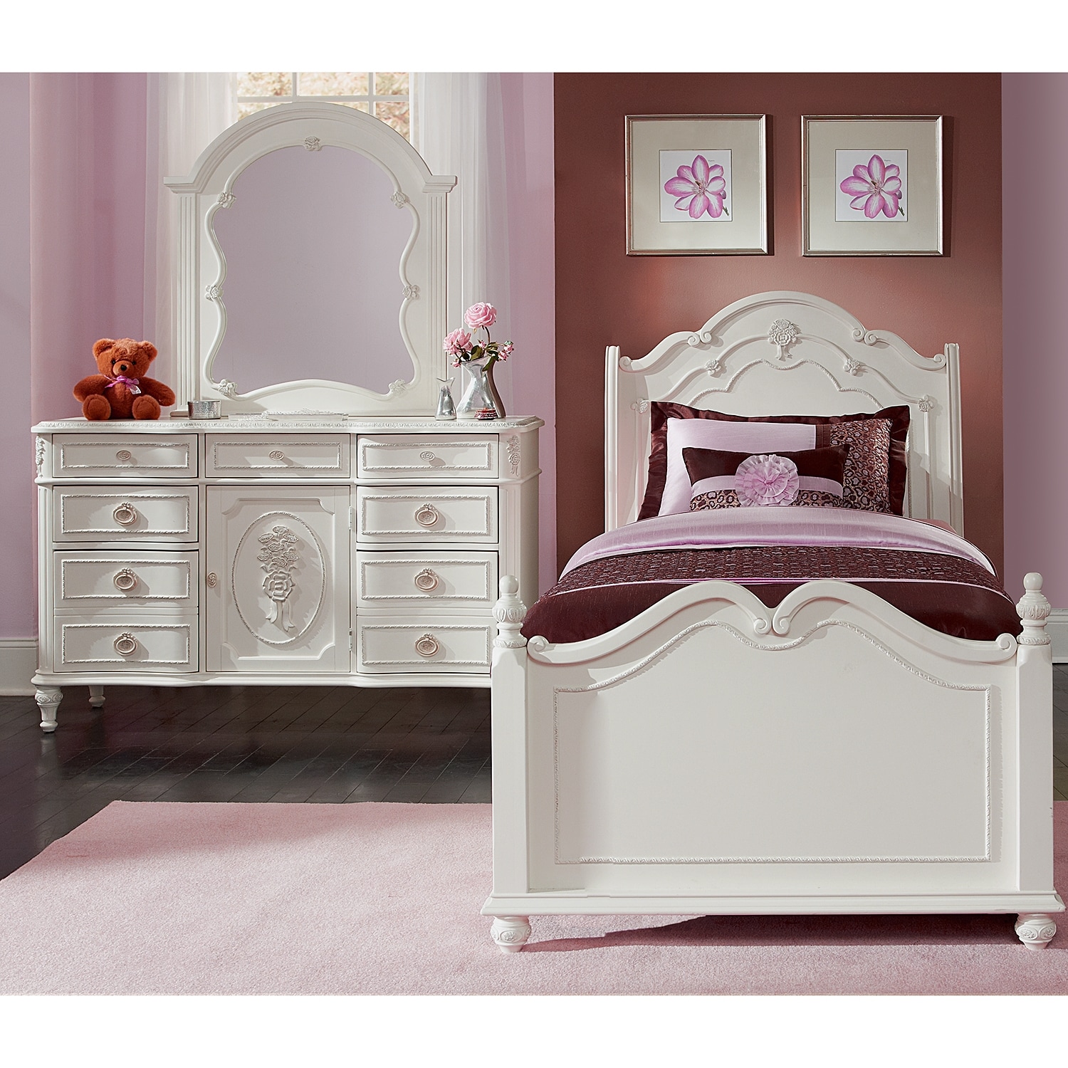 Kids Furniture - Bouquet White 5 Pc. Twin Bedroom