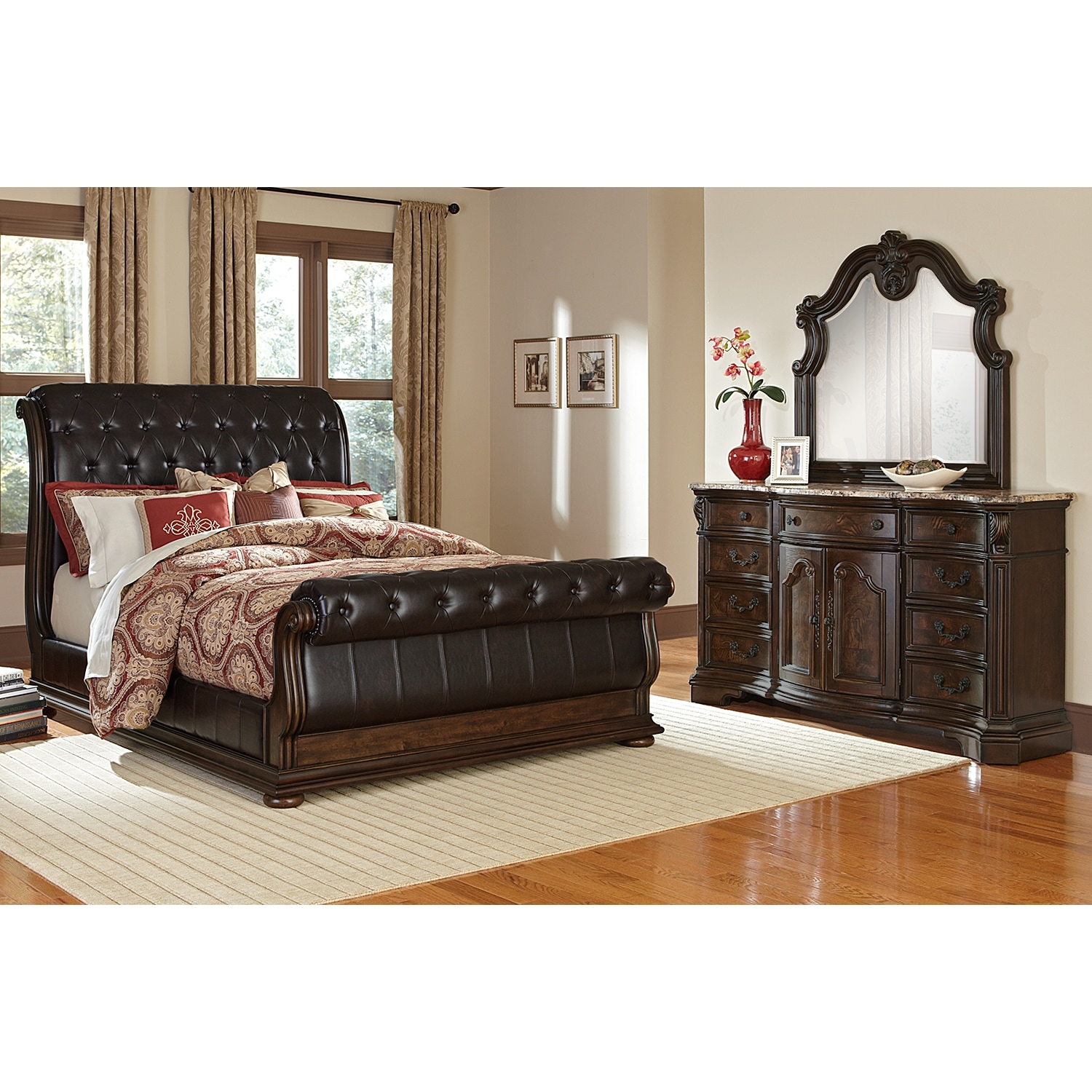 Bedroom Furniture - Monticello Pecan II 5 Pc. King Bedroom