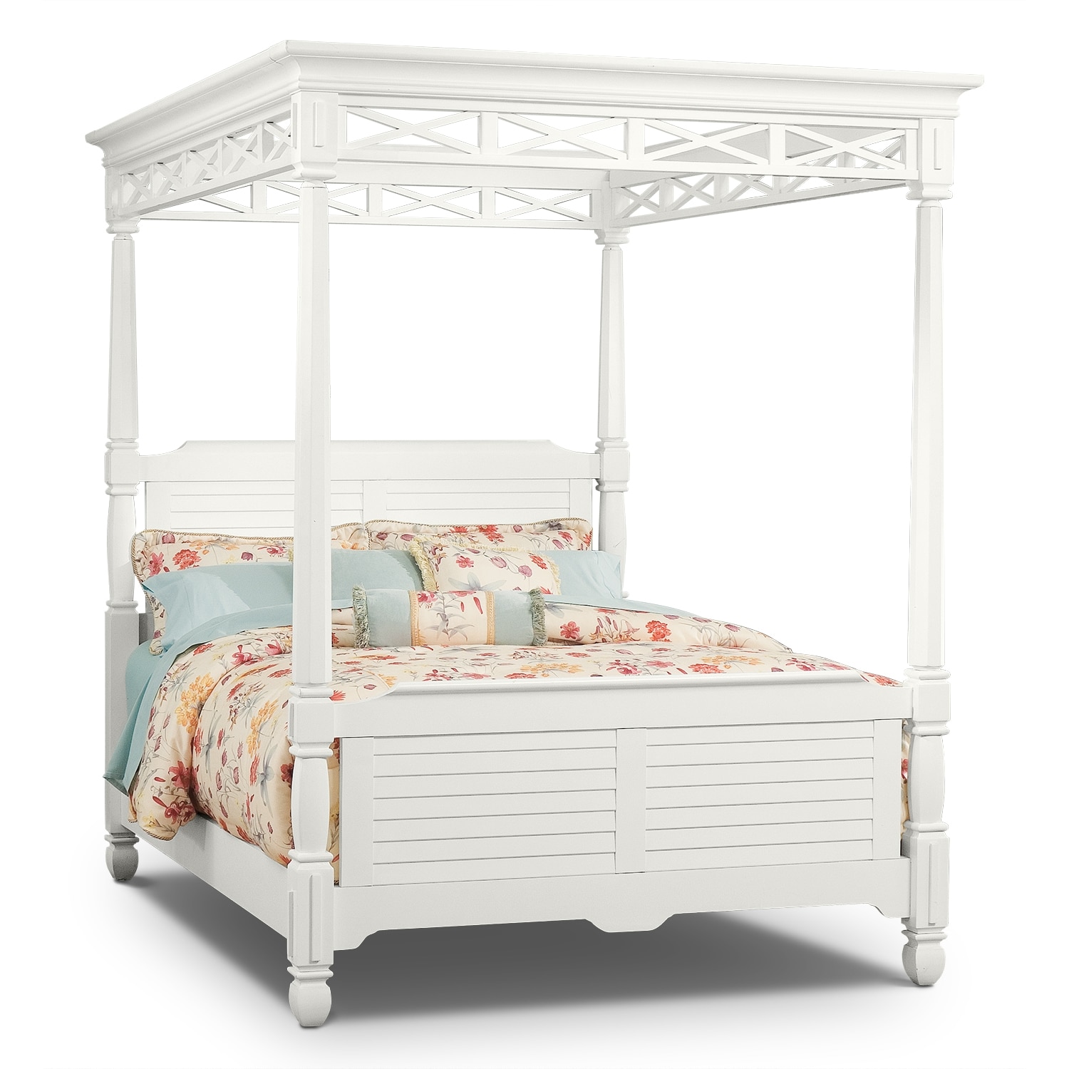 Plantation Cove White Canopy Queen Bed | American Signature Furniture