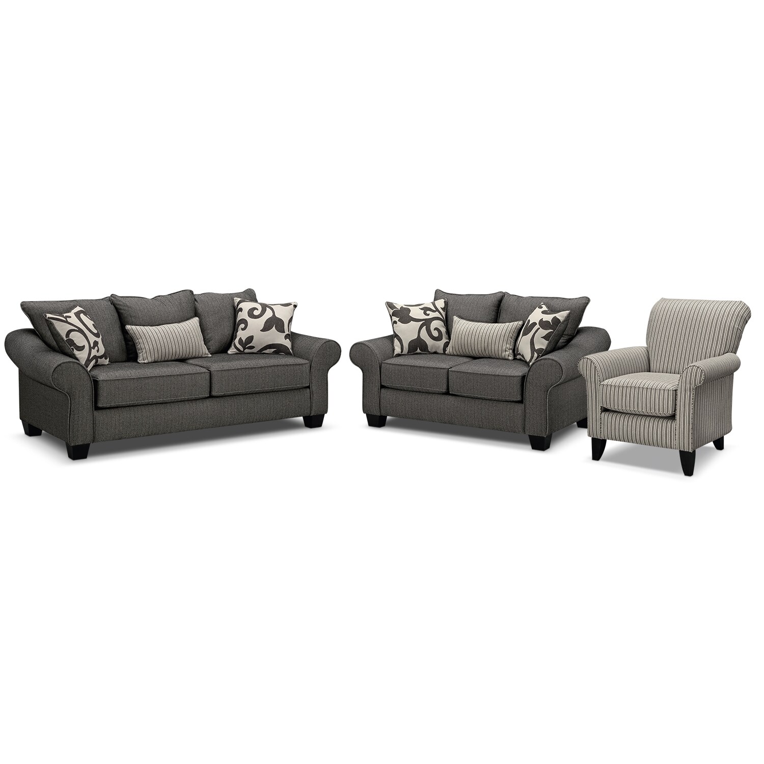 Harlow Gray 3 Pc. Living Room w/ Accent Chair