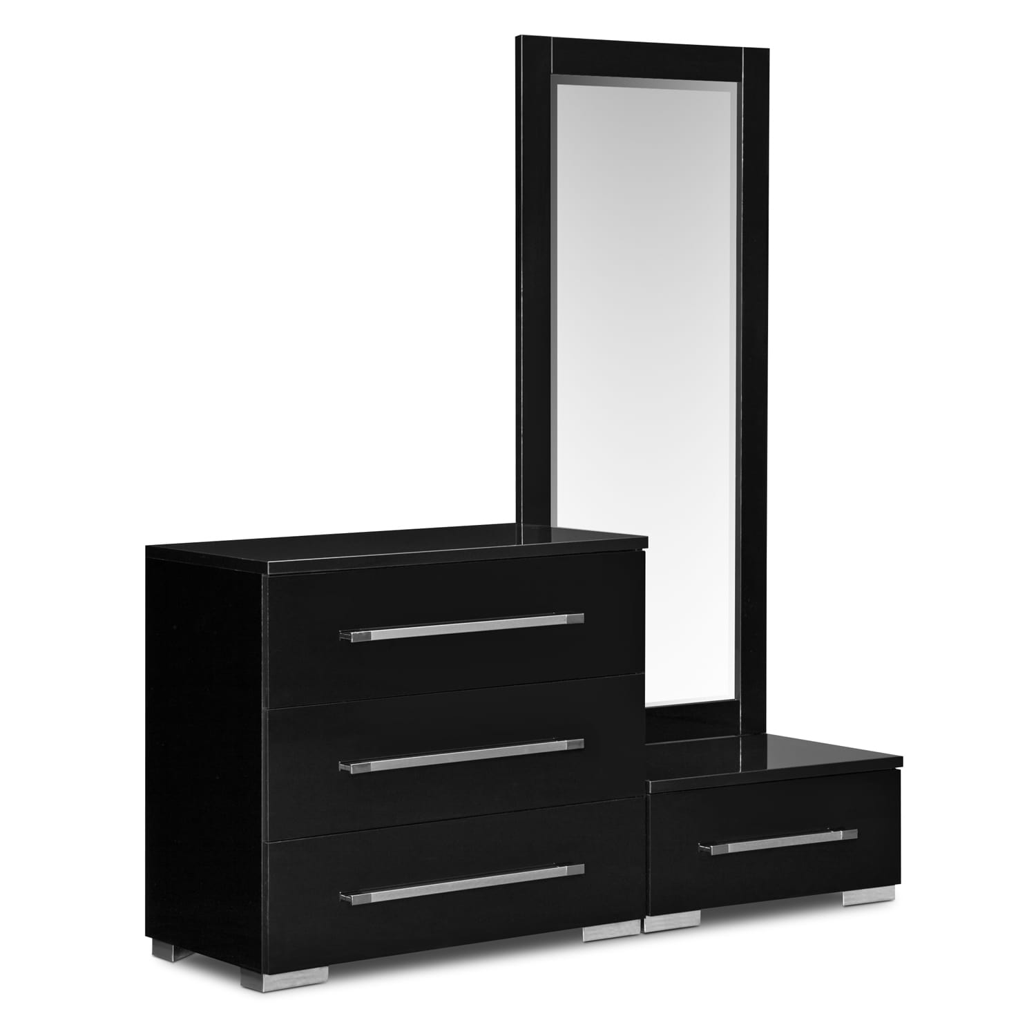 Bedroom Furniture - Dimora Black Dressing Dresser & Mirror with Step