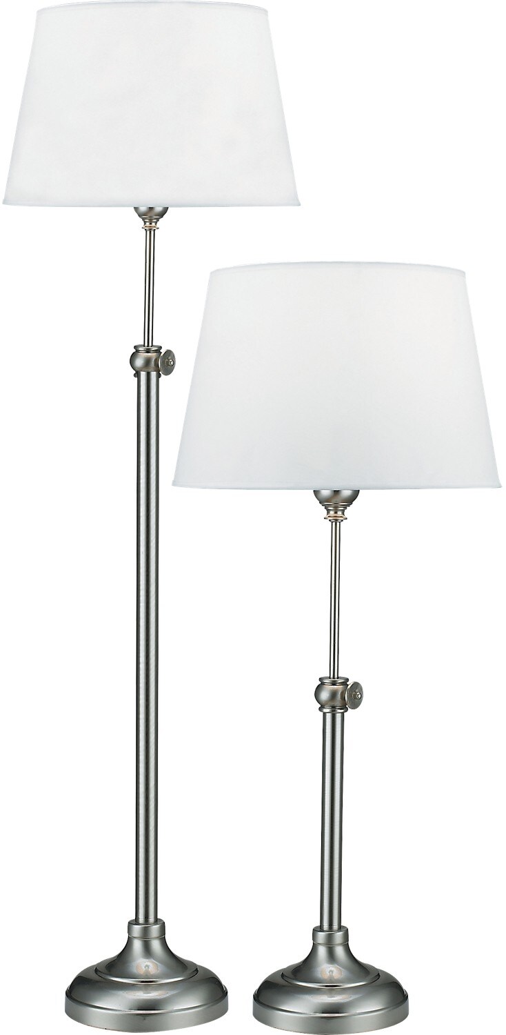 Satin Nickel 2-Piece Adjustable Floor and Table Lamp Set ...