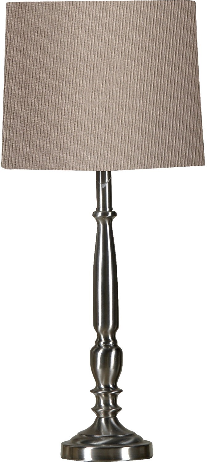 Brushed-Steel Table Lamp with Taupe Shade | The Brick