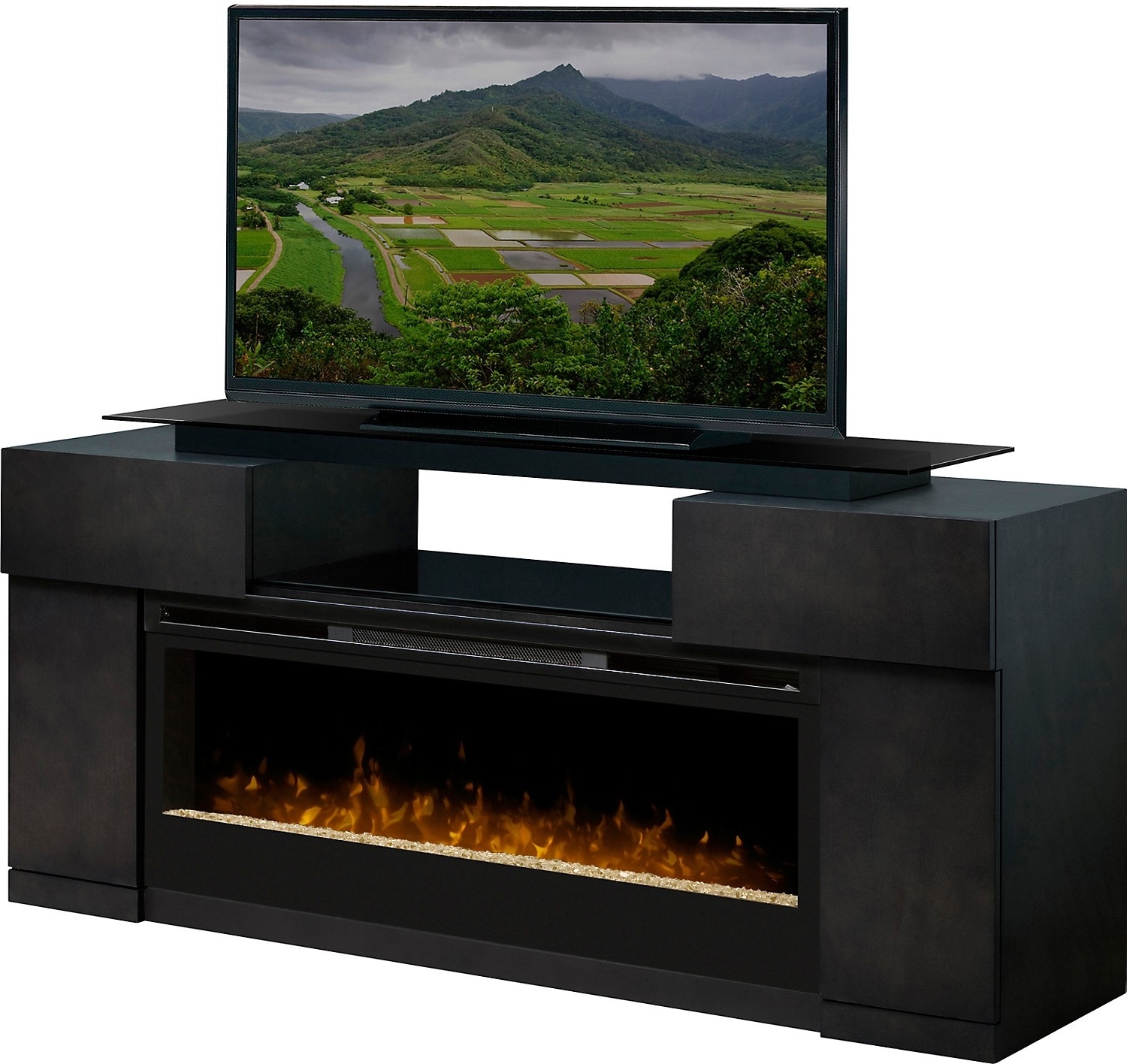 Concord 73" TV Stand with Glass Ember Firebox The Brick