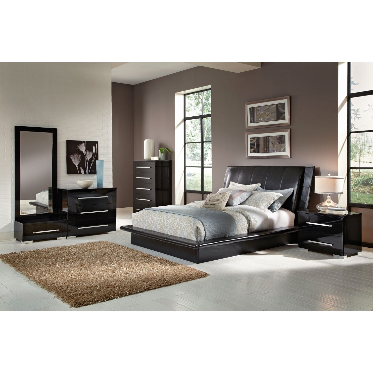 Dimora 7Piece King Upholstered Bedroom Set Black American