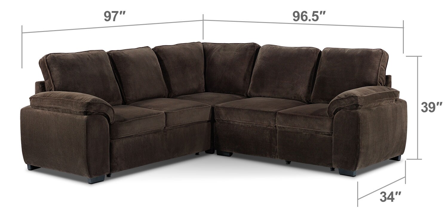 Living Room Furniture - Carlton 3-Piece Sectional - Dark Brown