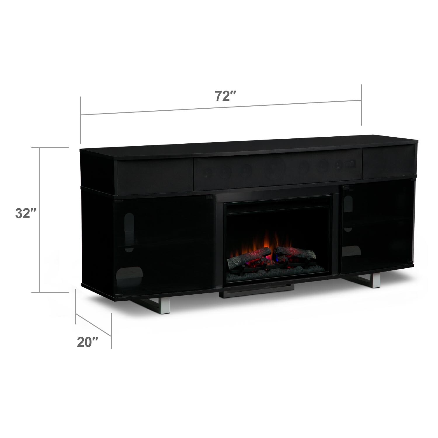  Furniture - Pacer Black 72" Traditional Fireplace TV Stand with Sound