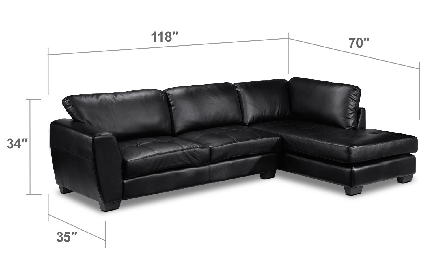 Living Room Furniture - Salerno 2-Piece Sectional - Black