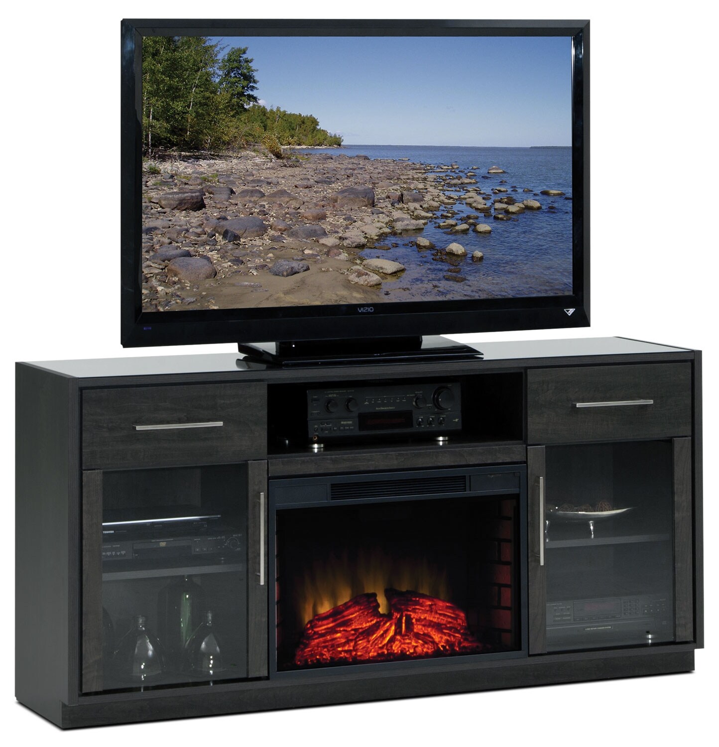 Modena 68” TV Stand with Log Firebox The Brick