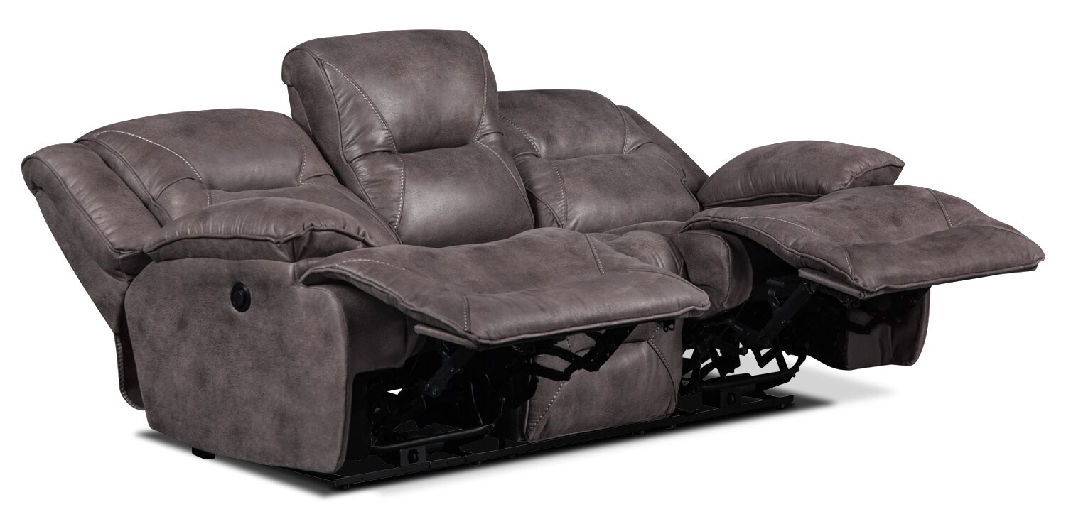 Lancer Faux Suede Fabric Power Reclining Sofa â Grey | The Brick
