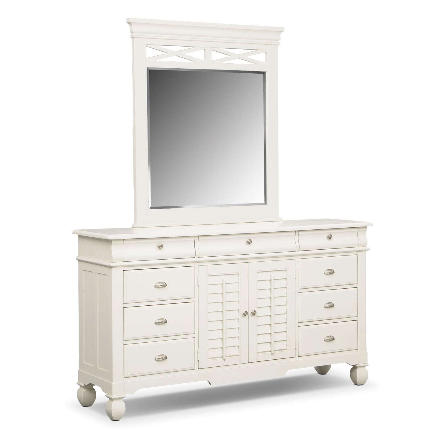 Plantation Cove White Dresser & Mirror American Signature Furniture