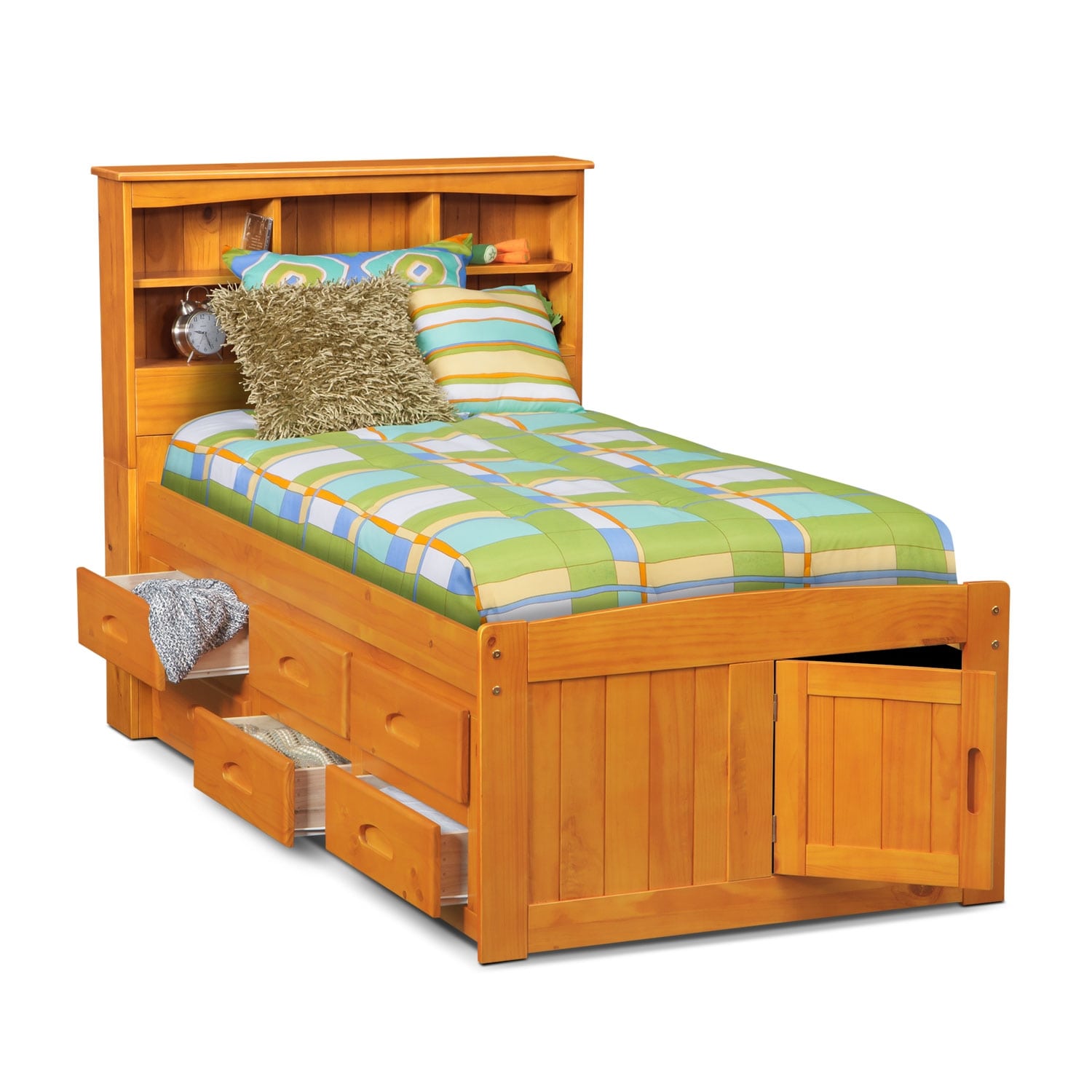 Ranger Twin Bookcase Bed with 6 Underbed Drawers Pine American