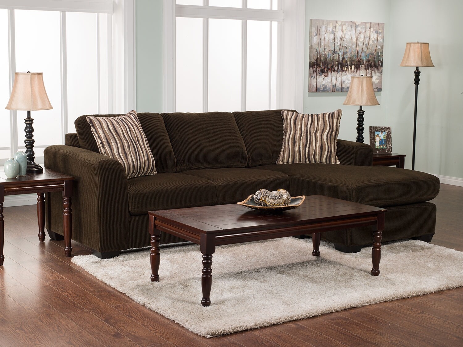 Nina 2Piece Corded Microsuede Sectional with Chaise Chocolate The