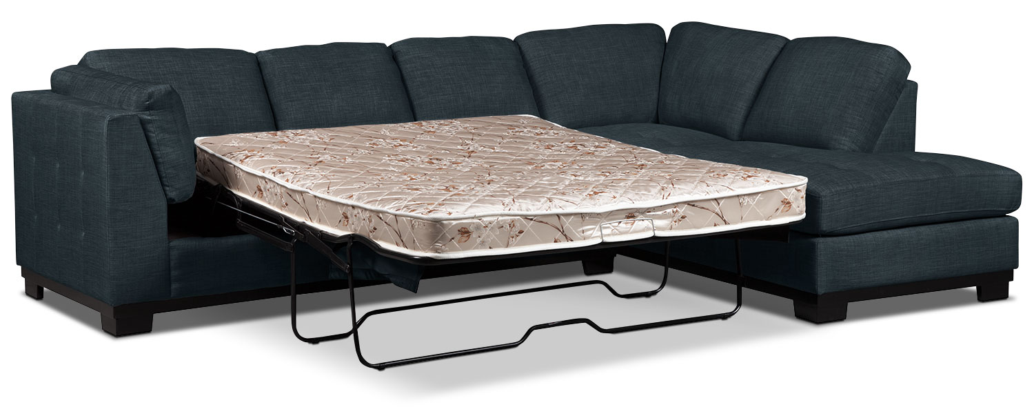 Oakdale 2Piece LinenLook Fabric RightFacing Sectional with Sofa Bed Denim The Brick