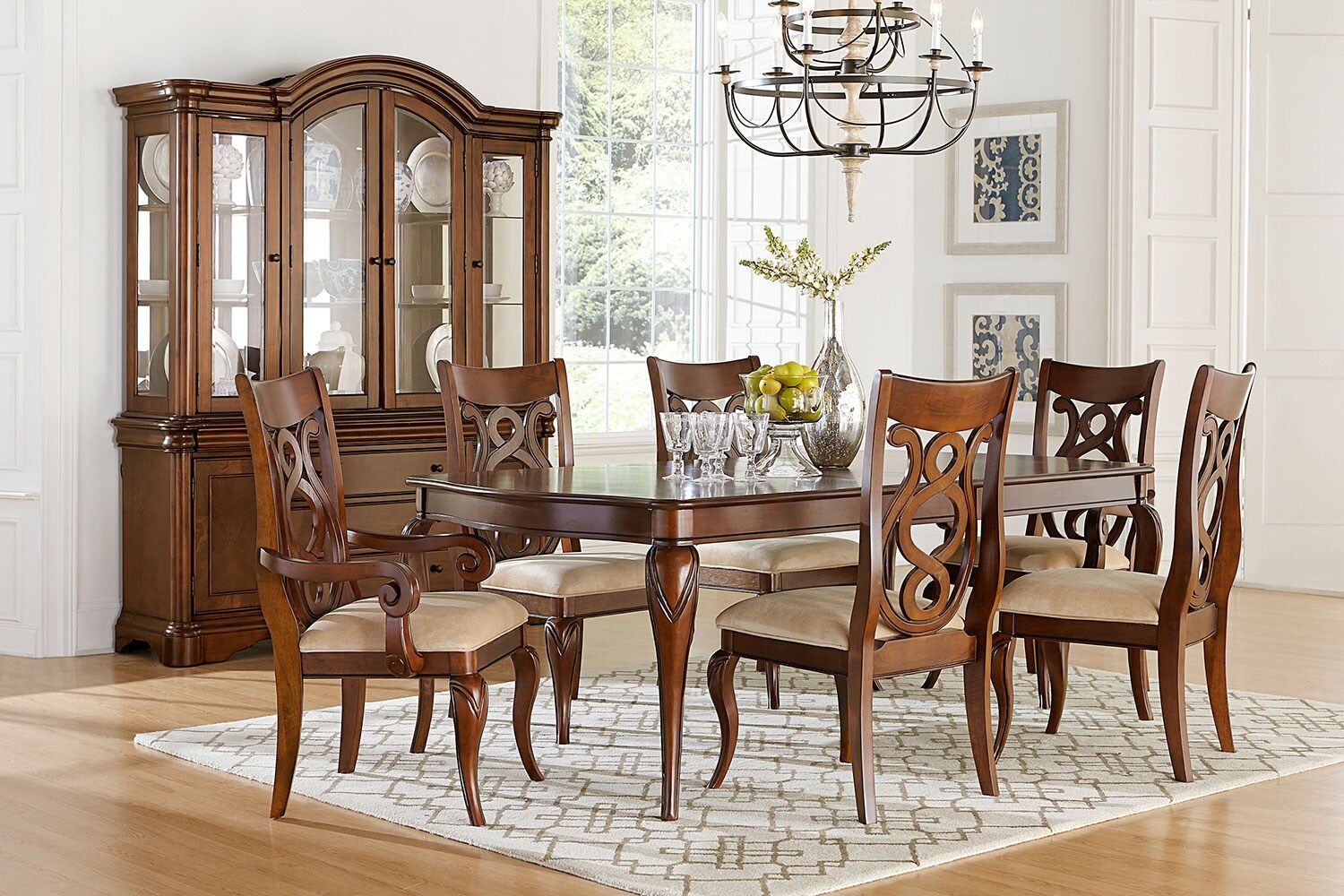 charles dining table, 4 side chairs and 2 arm chairs - auburn charles dining table, 4 side chairs and 2 arm chairs - auburn