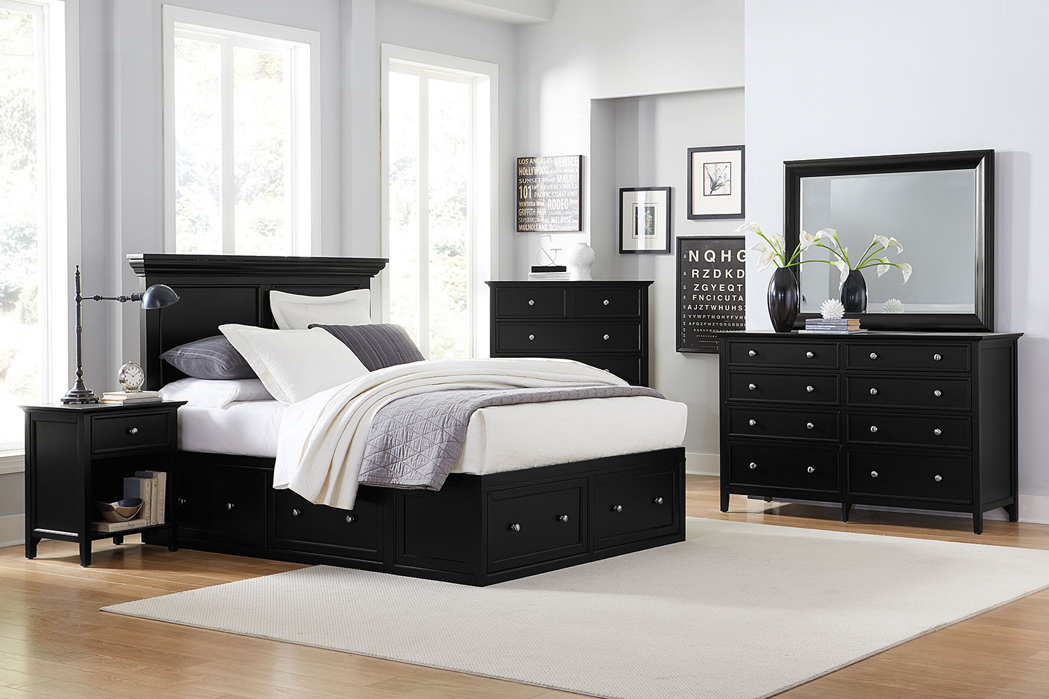 Ellsworth 4-Piece Queen Storage Bedroom Set - Black | Levin Furniture