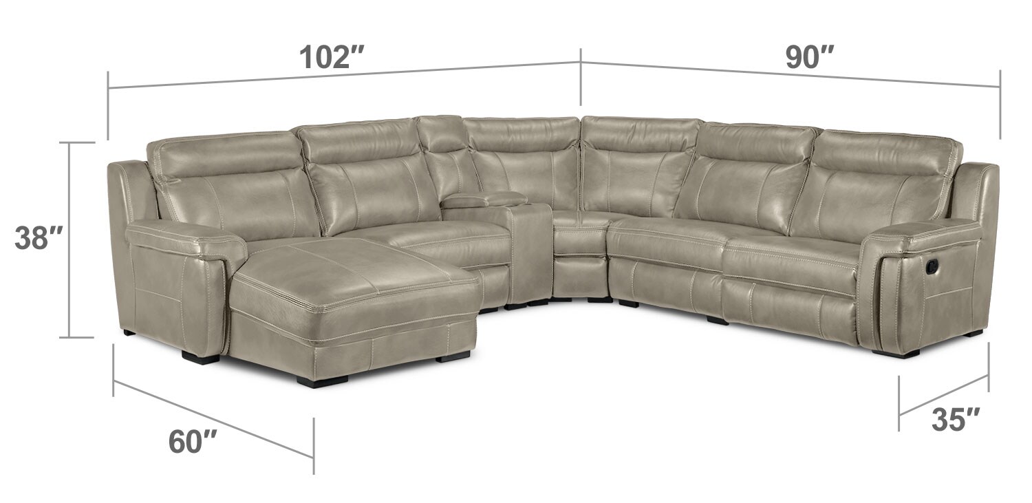 Living Room Furniture - Bolero 6-Piece Left-Facing Reclining Chaise Sectional - Pewter