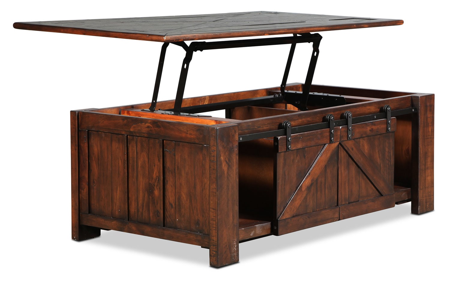 Rustic Double Lift Top Coffee Table : The dual lift top system brings