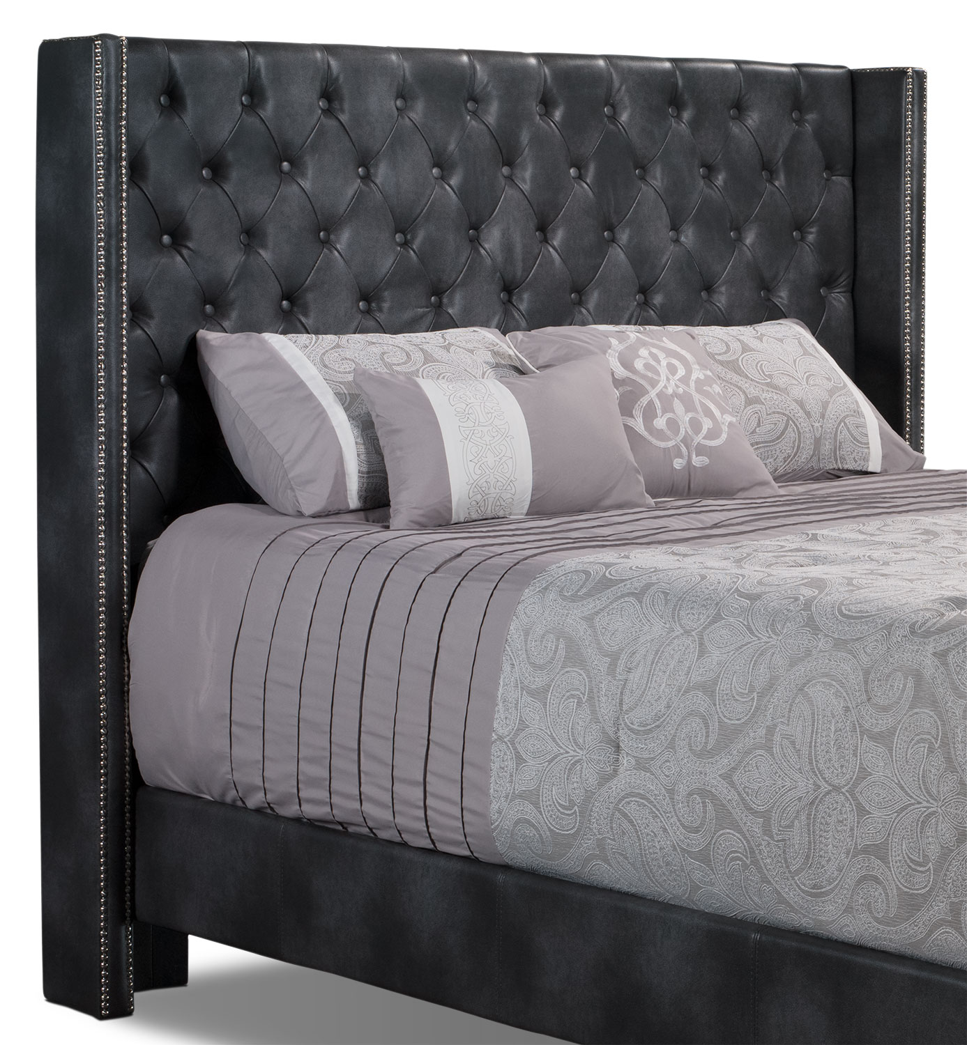 Mayfield Faux Leather Queen Bed Weathered Grey The Brick