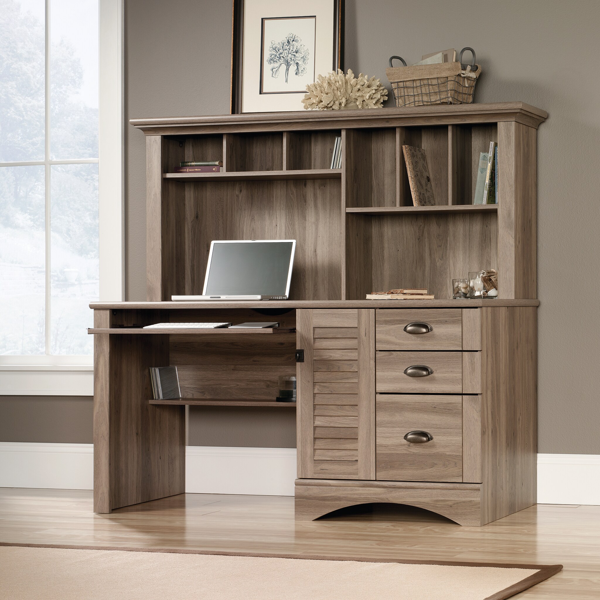 Harbor View Desk with Hutch - Salt Oak | Levin Furniture