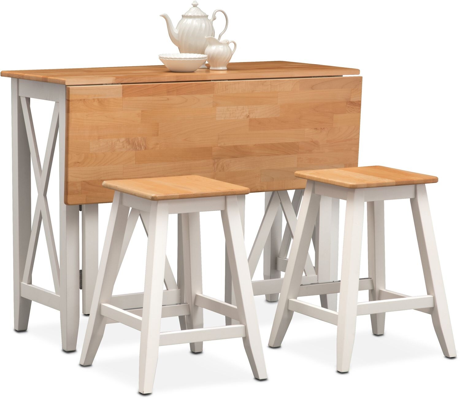 Nantucket Breakfast Bar and 2 CounterHeight Stools Maple and White