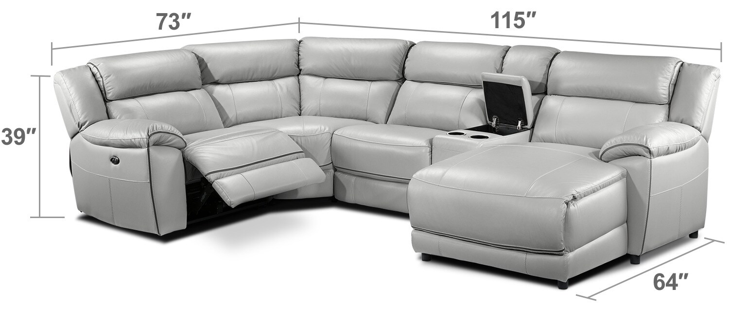 Living Room Furniture - Holton 5-Piece Sectional with Right-Facing Chaise - Grey