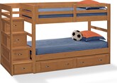 Kids Furniture-Varsity Pine III Twin Bunk Bed with Stairs and Storage
