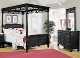 Bedroom Furniture-Plantation Cove Black Canopy 5 Pc. Queen Bedroom