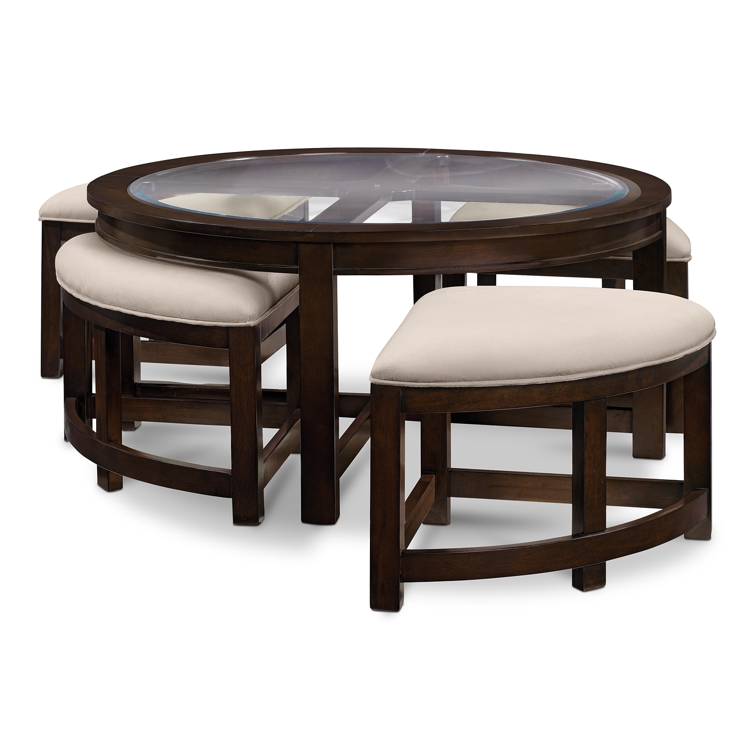 Four Corners Cocktail Table w/ 4 Benches - Merlot | Value City Furniture