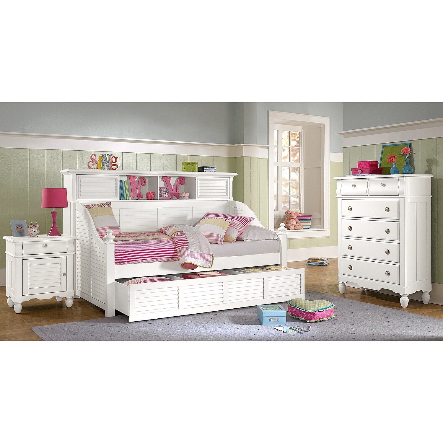 Seaside Twin Bookcase Daybed with Trundle - White ...