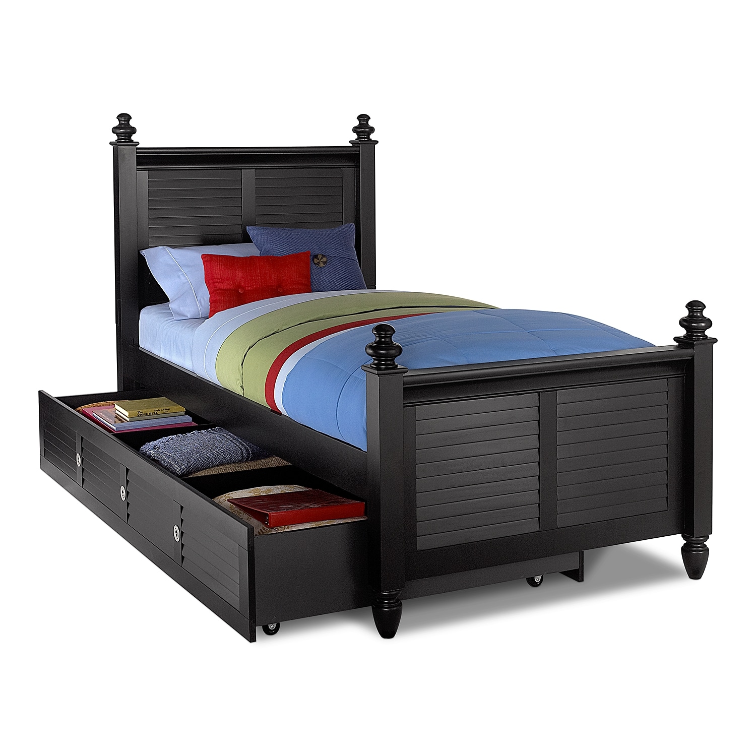 Seaside Twin Bed With Trundle Black Value City Furniture