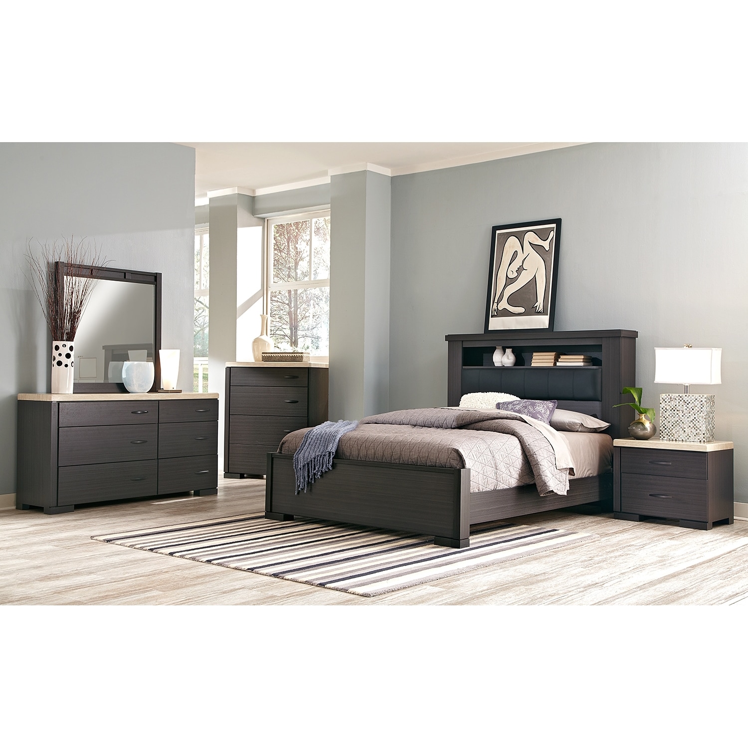 Camino 7-Piece Queen Bedroom Set - Charcoal and Ivory ...