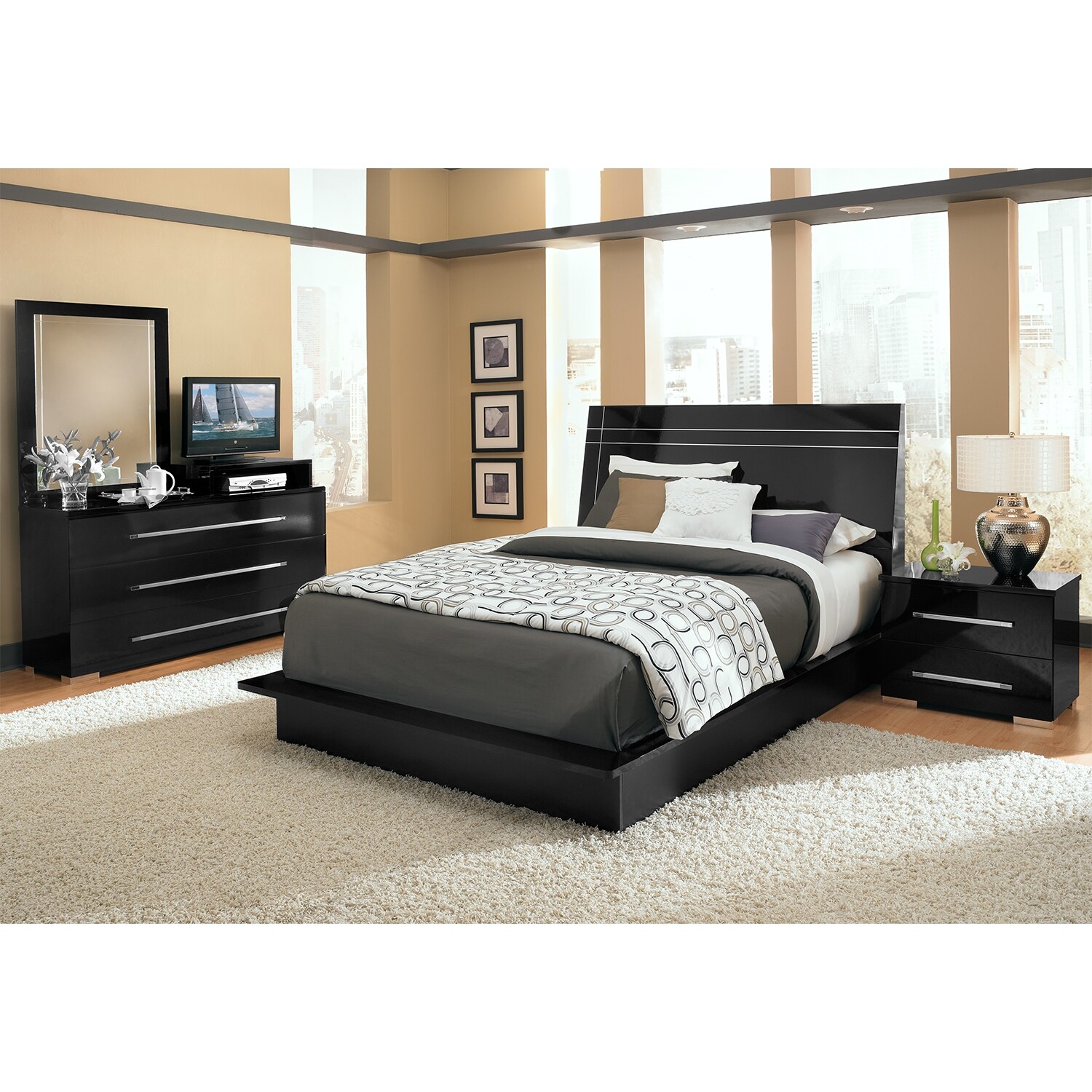 Dimora Queen Panel Bed - Black  Value City Furniture