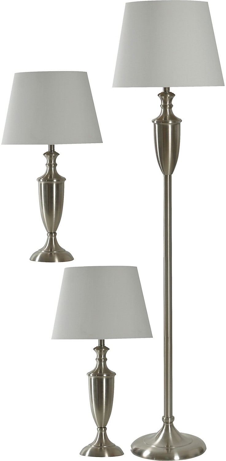 Brushed Steel 3Piece Floor and Two Table Lamps Set The Brick