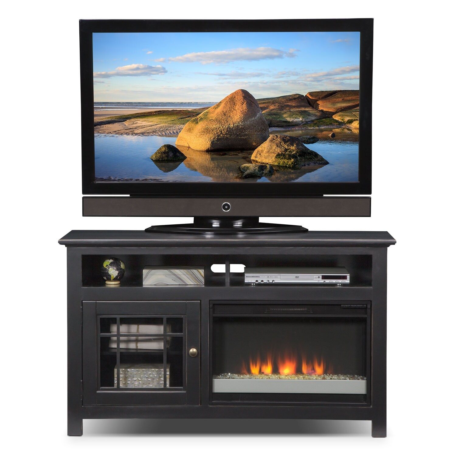 Merrick Black 54" Fireplace TV Stand with Contemporary Insert Value City Furniture