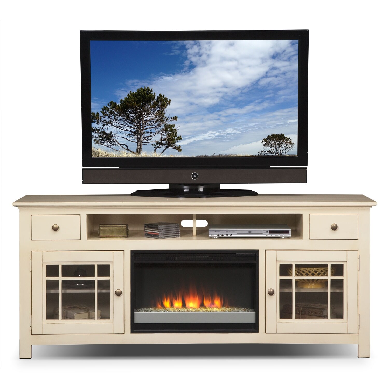 Merrick 74" Fireplace TV Stand with Contemporary Insert White Value