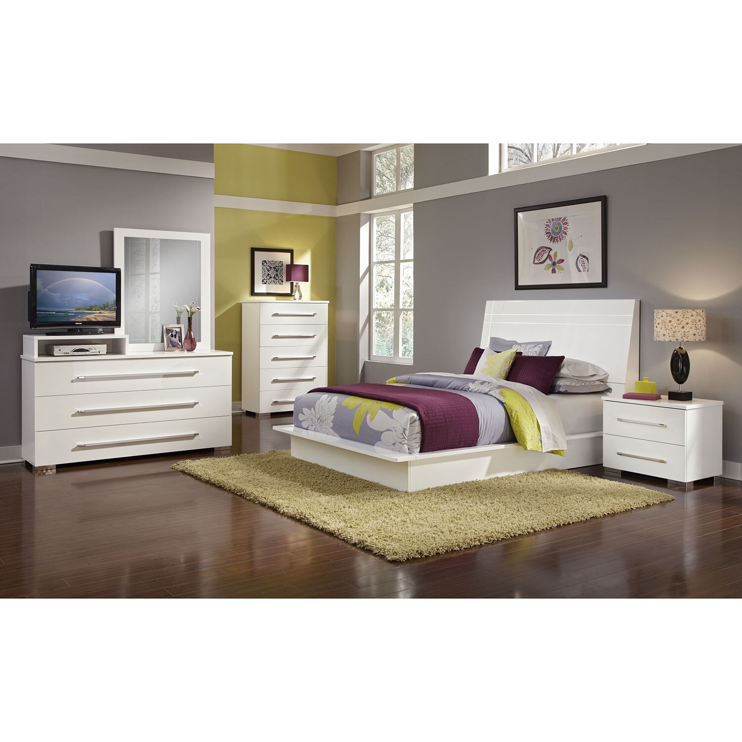 Dimora 7-Piece Queen Panel Bedroom Set with Media Dresser ...