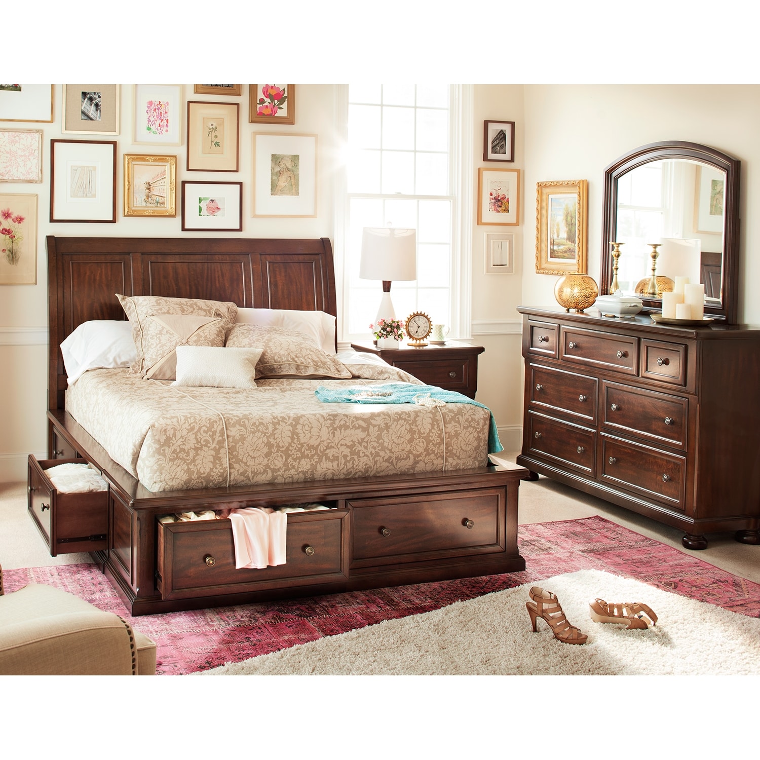Hanover Queen Storage Bed - Cherry | Value City Furniture