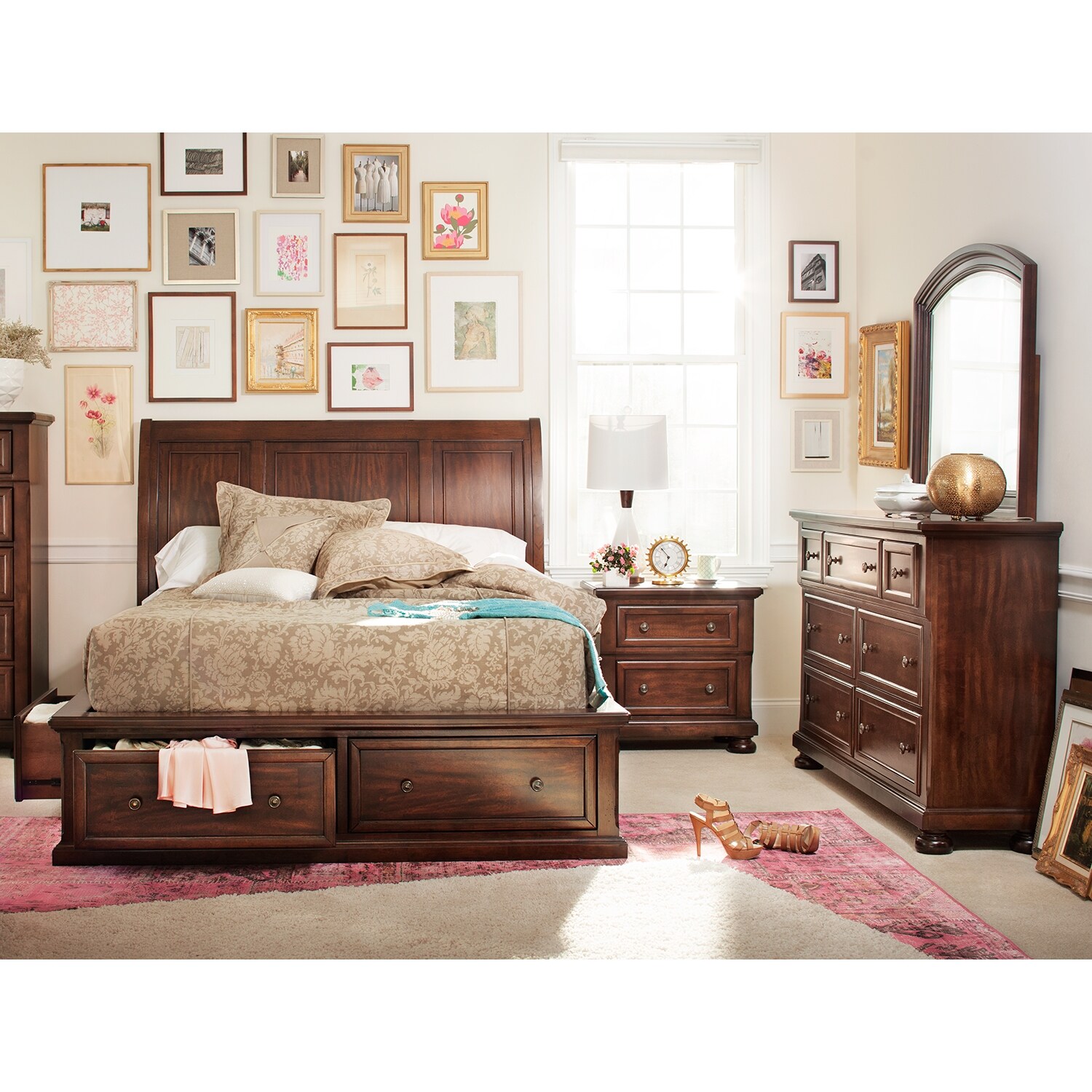 Hanover 6 Piece Queen Storage Bedroom Set Cherry Value City Furniture