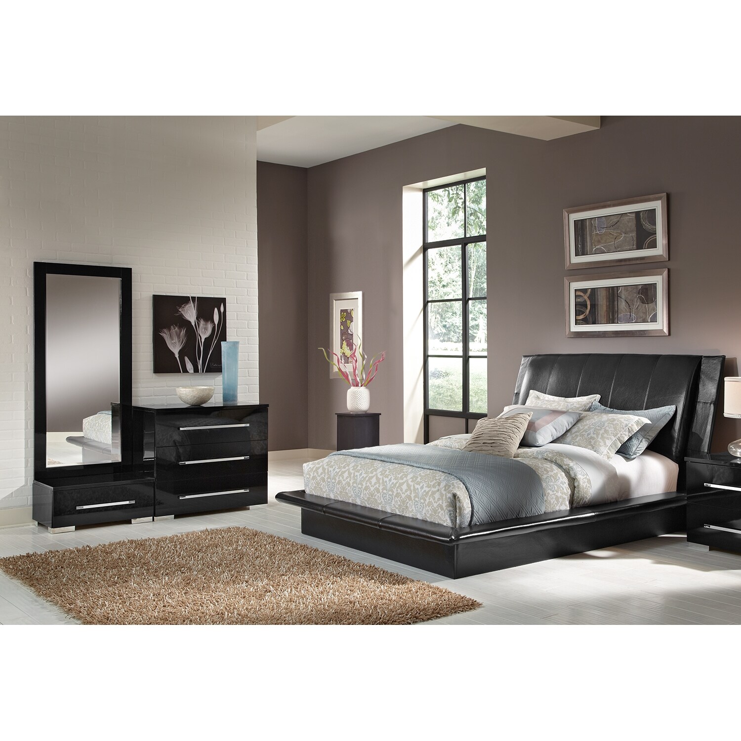 Dimora 5-Piece Queen Upholstered Bedroom Set - Black ...
