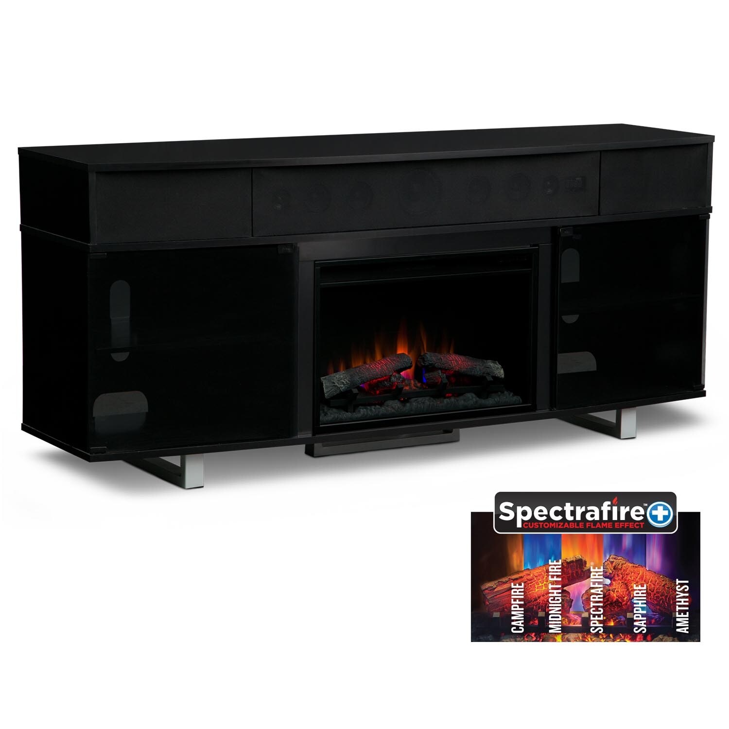 Pacer 72" Traditional Fireplace TV Stand with Sound Bar Black Value