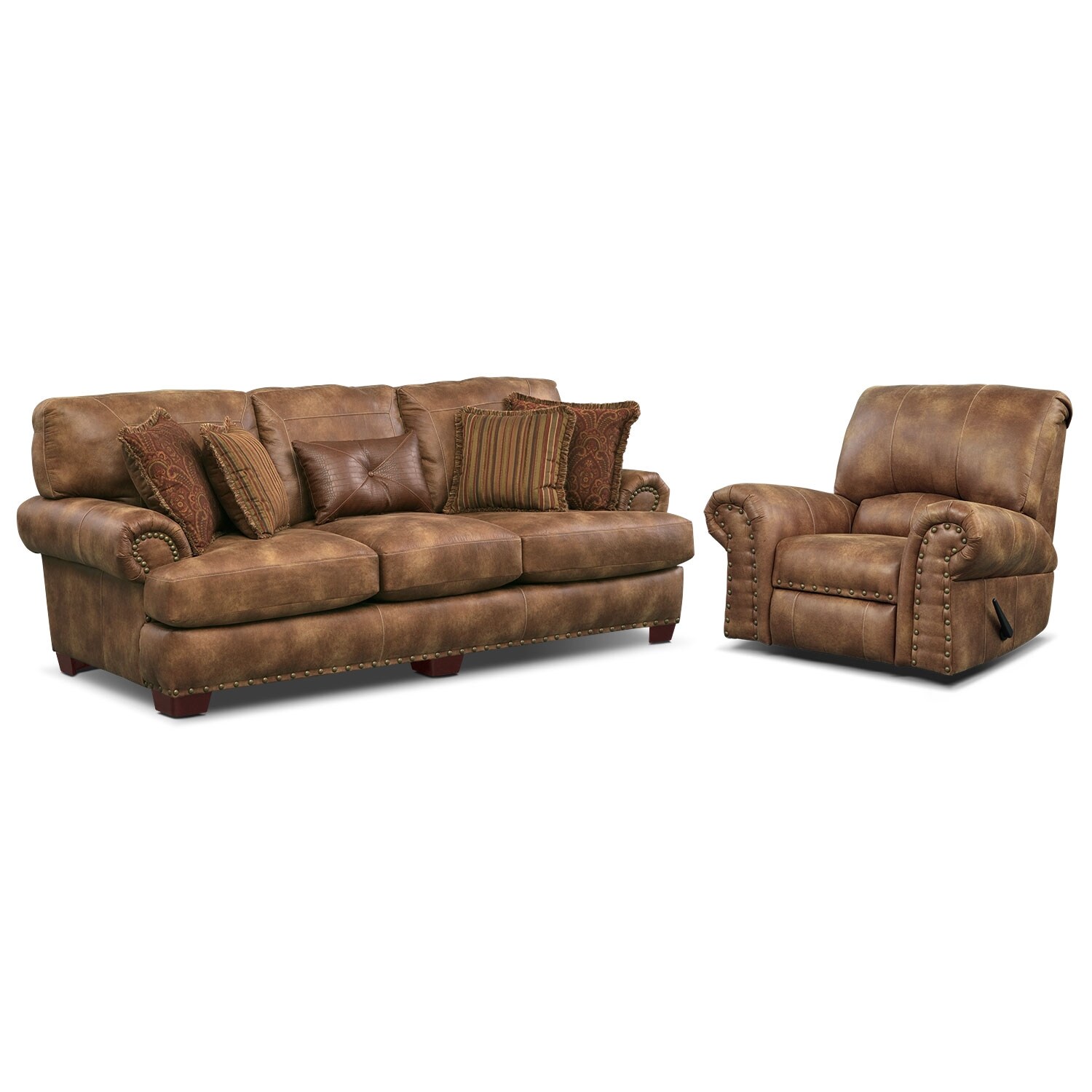 Burlington Sofa and Recliner Set Cognac American Signature Furniture