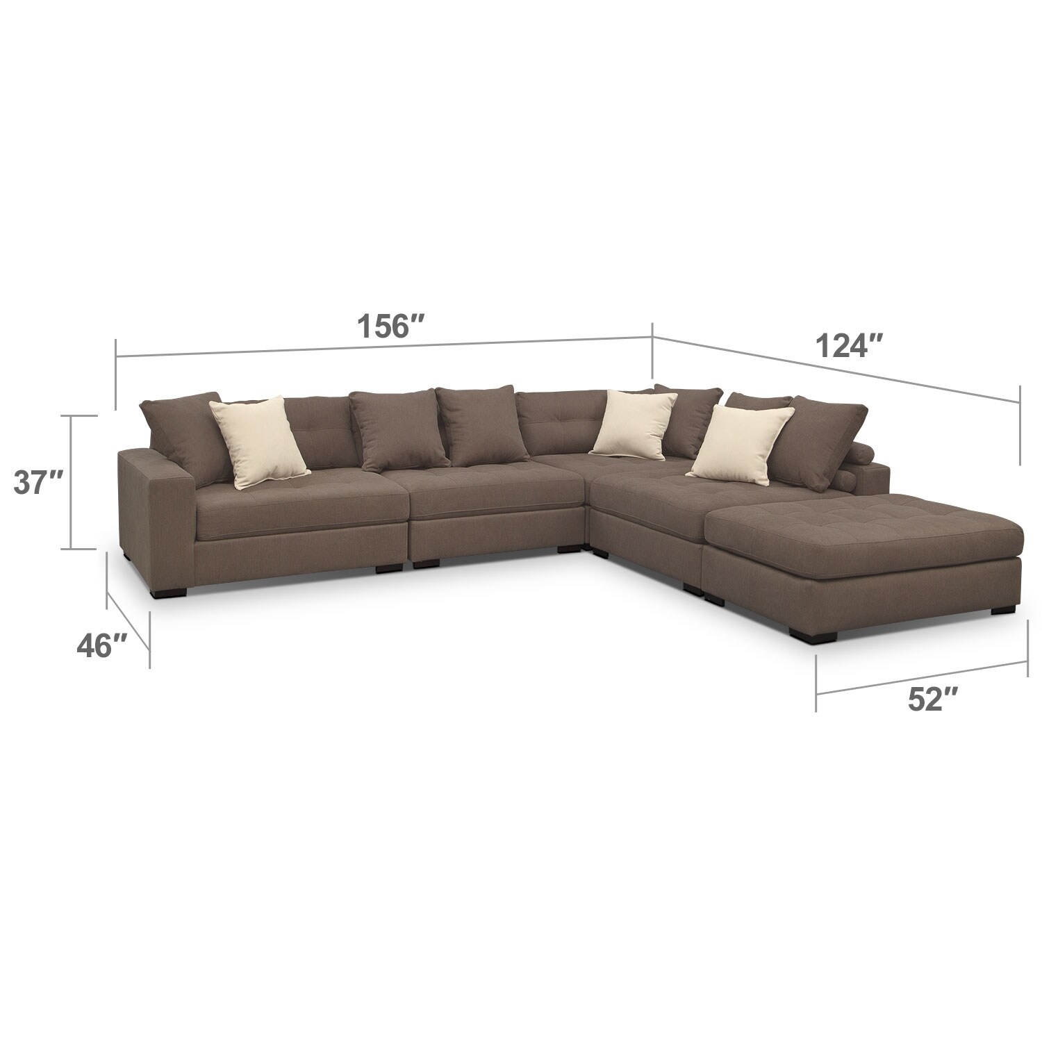 Venti 5Piece Sectional with Cocktail Ottoman Mocha Value City