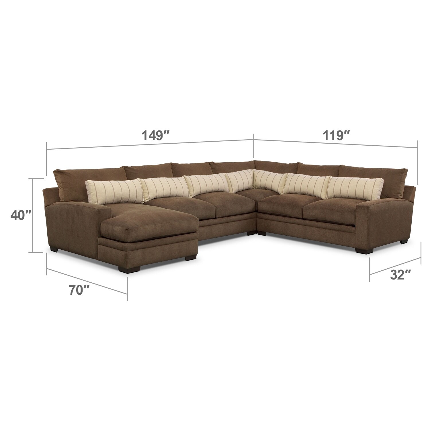 Ventura 4Piece Sectional with LeftFacing Chaise Brown Value City