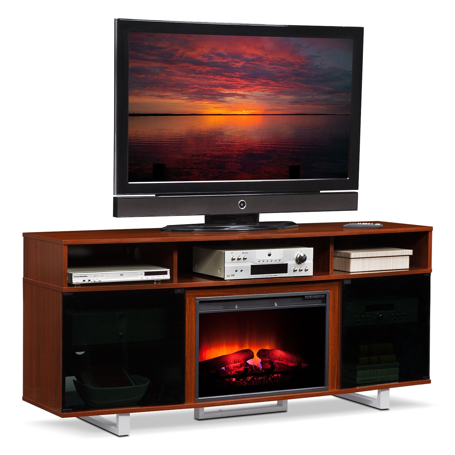 Pacer 72" Traditional Fireplace TV Stand - Cherry | Value ...