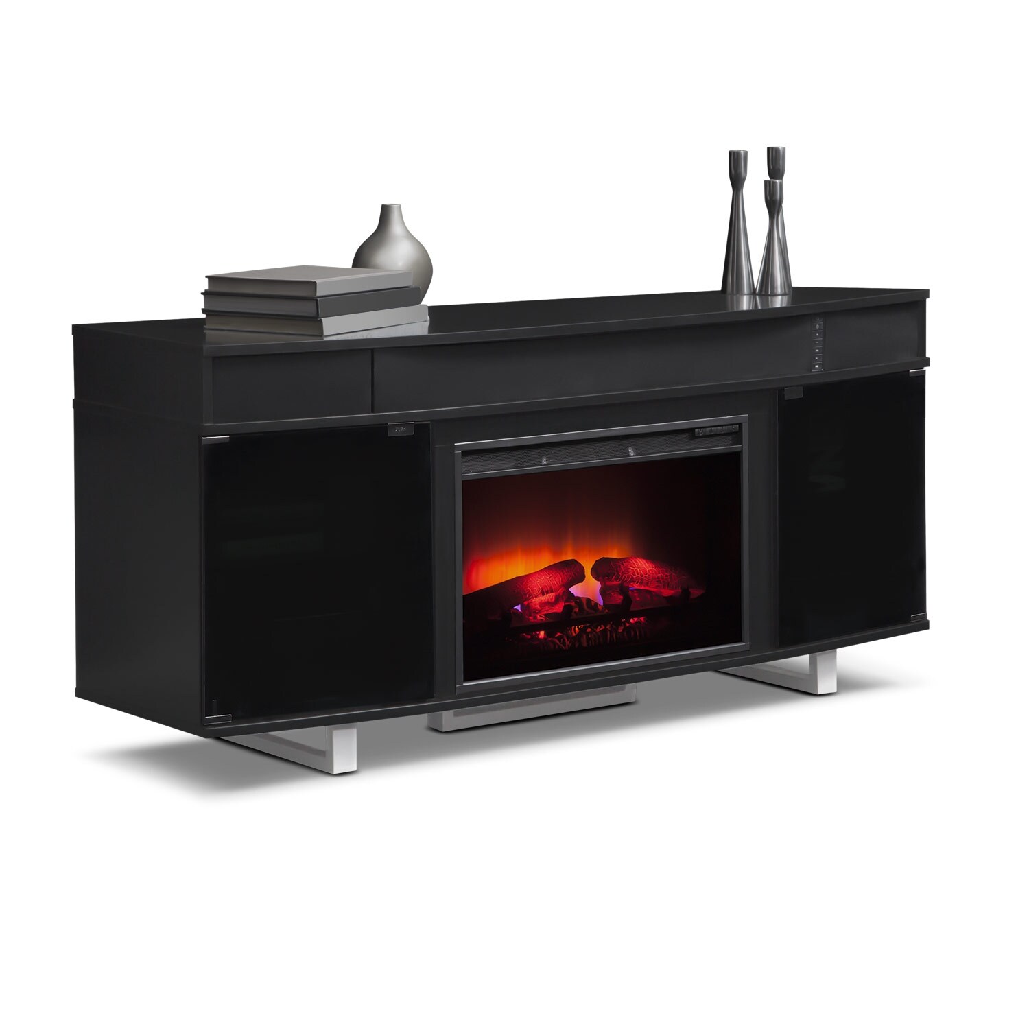 Pacer 64" Traditional Fireplace TV Stand with Sound Bar Black Value