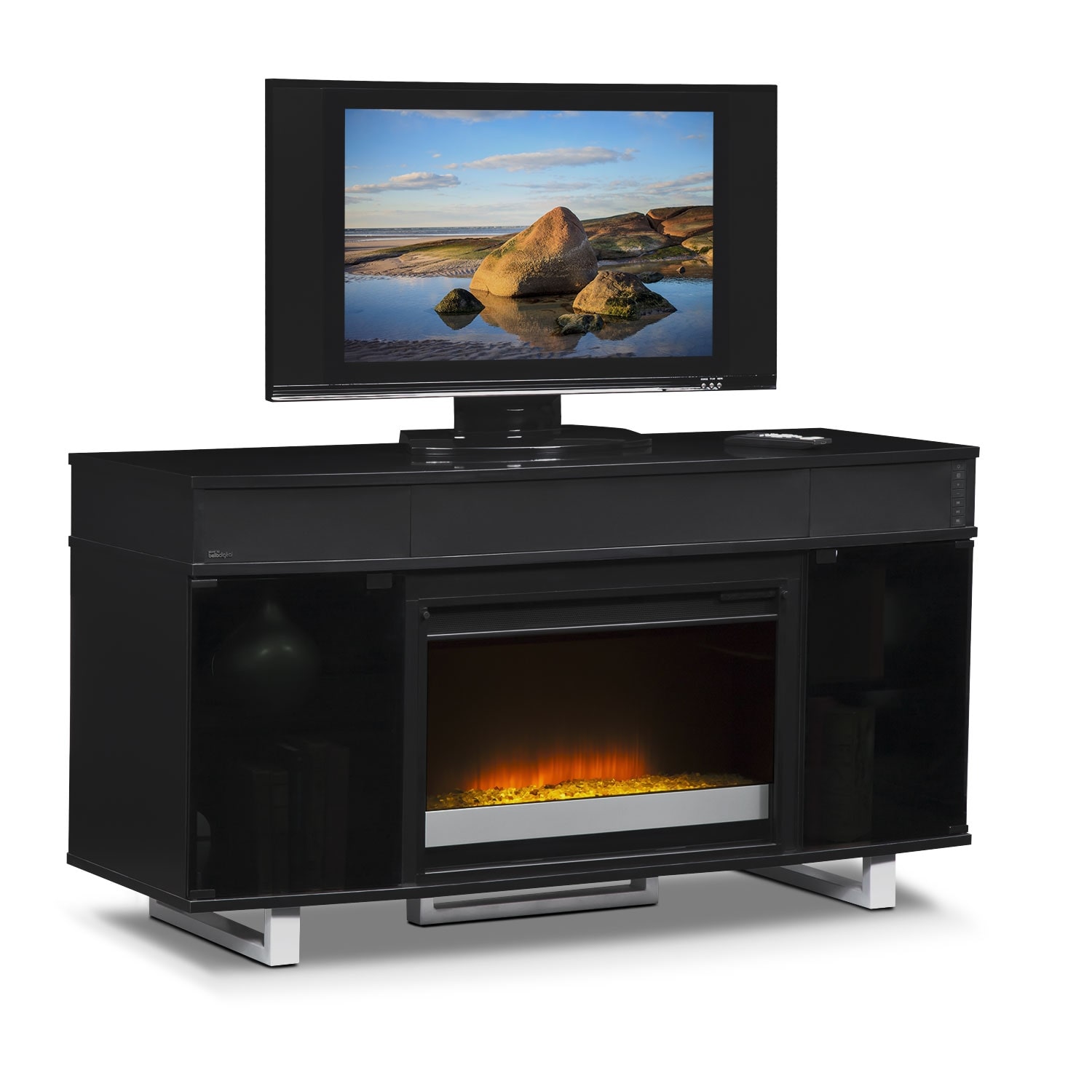 Pacer 56" Contemporary Fireplace TV Stand with Sound Bar Black