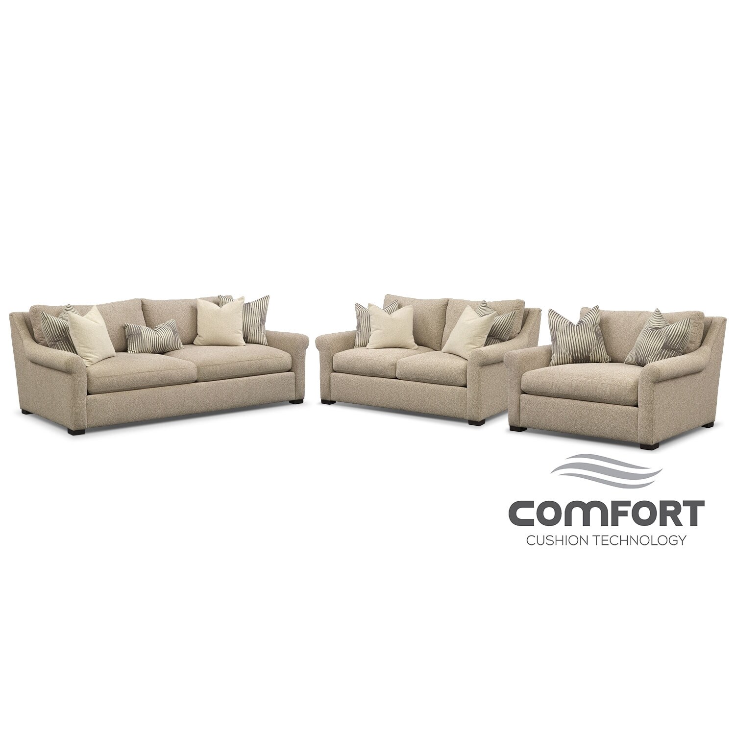 Robertson Comfort Sofa, Loveseat and Chair and a Half Set Beige