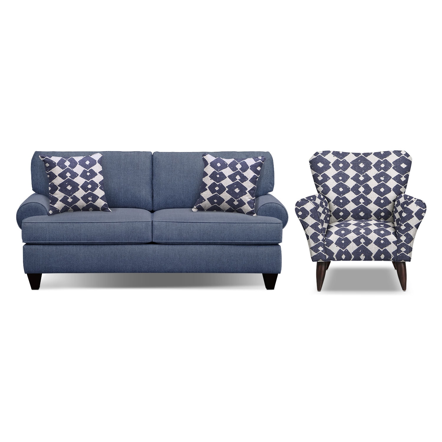 Bailey Blue 79" Sofa and Accent Chair Set Value City Furniture